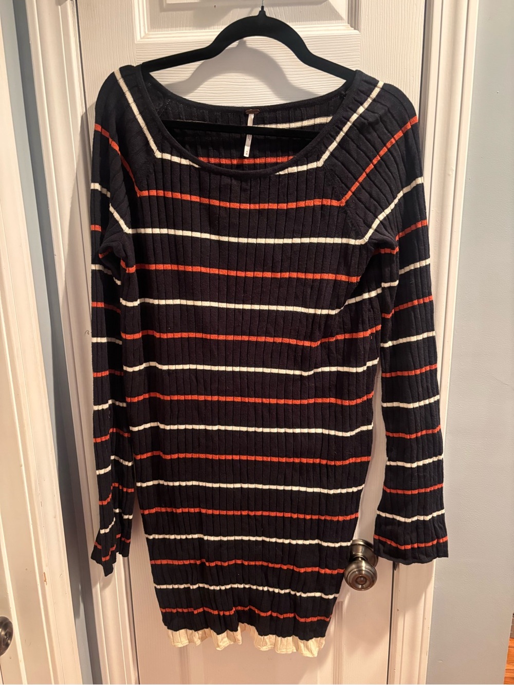 Free People Black Striped Ribbed Long Sleeve Dress